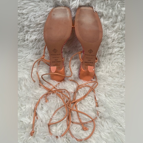 Antonio Melani | Barden Lace-Up Citrus Peach Pink Heels Strappy Sandals - Picture 9 of 10
